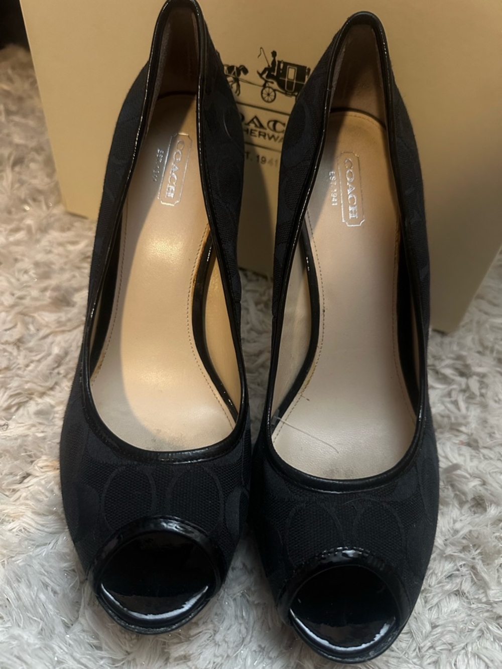 Coach Black Peep-Toe Logo Canvas Heels